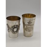 2 sterling silver kiddush cups, gilt interiors, stamped to base, 157g, H.9cm (largest)