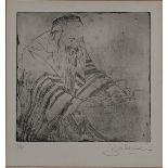 Zalmon Winer, study of a man davening, etching, signed in pencil, artists proof, H.23cm W.21cm