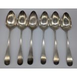 A set of 6 George III Scottish silver serving spoons, initialled terminals, hallmarked Edinburgh,