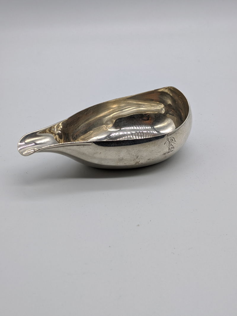 A George III silver pap boat, bird crest, hallmarked London, 1793, 46g, L.12cm - Image 3 of 3