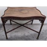 George III style mahogany silver table, serpentine edges, X-stretcher support, circa late 19th/early