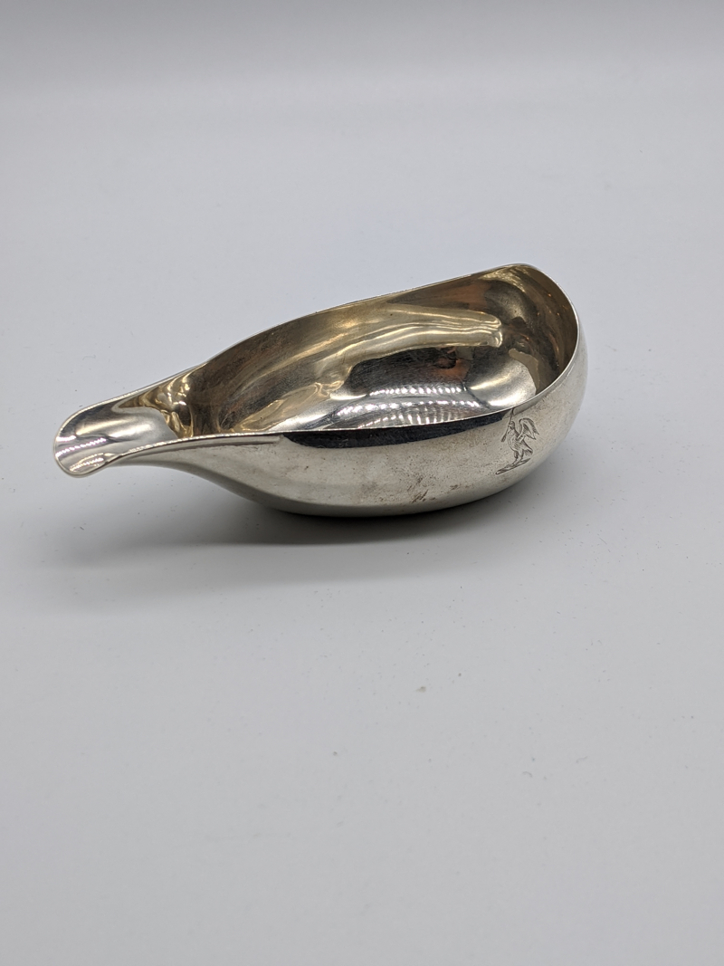 A George III silver pap boat, bird crest, hallmarked London, 1793, 46g, L.12cm - Image 2 of 3