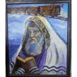 Carriage to Auschwitz, Rabbi davening, oil on canvas, Ben Chaim