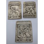 Three 19th century Indian ivory plaques featuring erotic Kamasutra scenes, Rajasthan, Indian, H.10cm