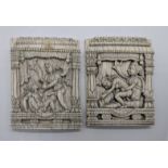 Two 19th century Indian ivory plaques featuring erotic Kamasutra scenes, Rajasthan, Indian, H.10cm