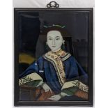 A Chinese 19th century reverse glass painting of a lady, H.59cm W.43cm
