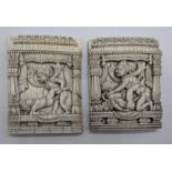 Two 19th century Indian ivory plaques featuring erotic Kamasutra scenes, Rajasthan, India, H.10cm