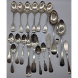 A collection of silver cutlery, mostly Georgian, Irish and Scottish examples, 658g