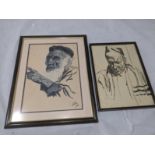 Jewish portraits, pastel and crayon drawing, signed