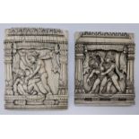 Two 19th century Indian ivory plaques featuring erotic Kamasutra scenes, Rajasthan, India, H.10cm