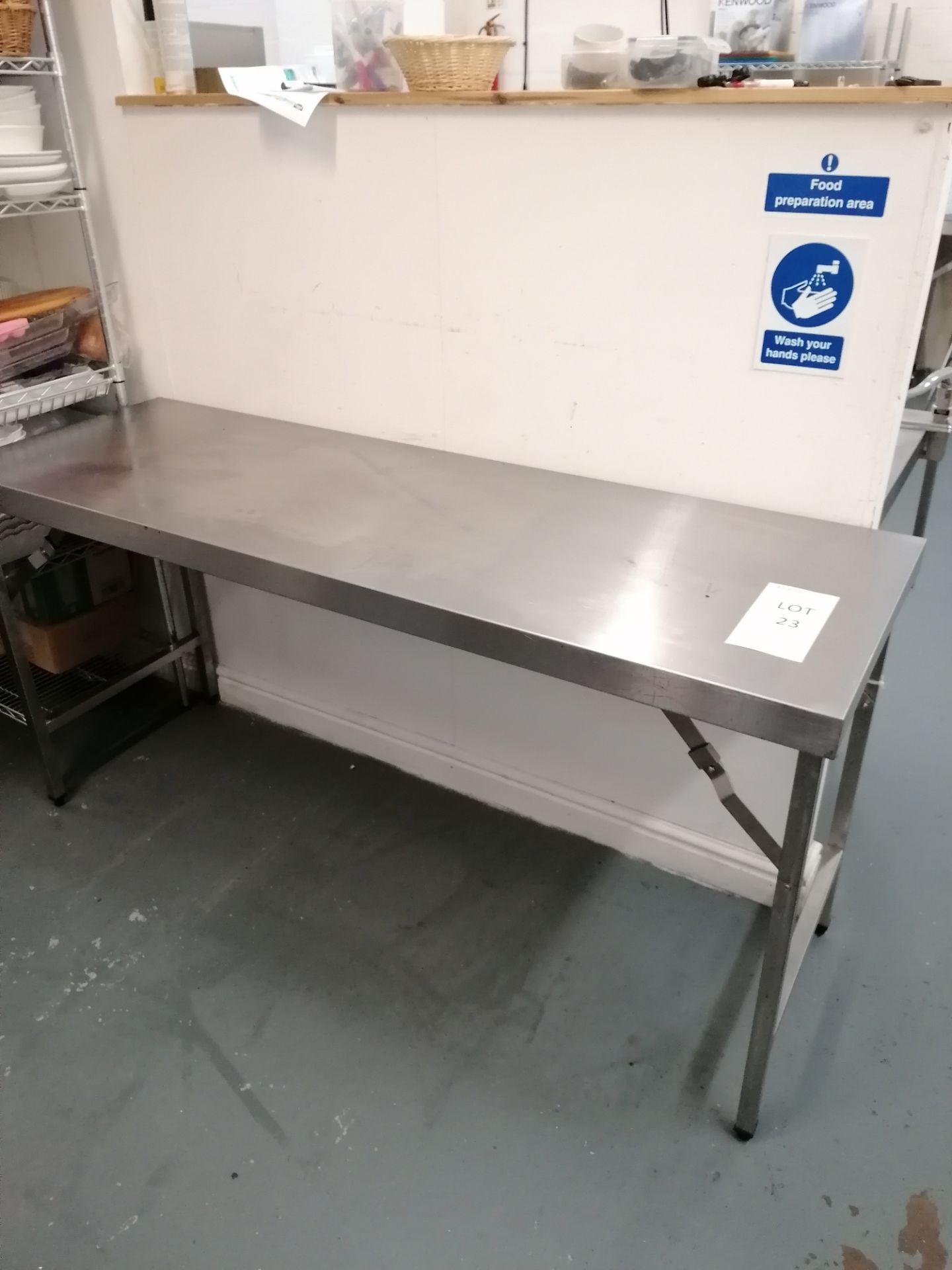 S/S foldable Prep Table 180cmx60cmx90cm Contents not included