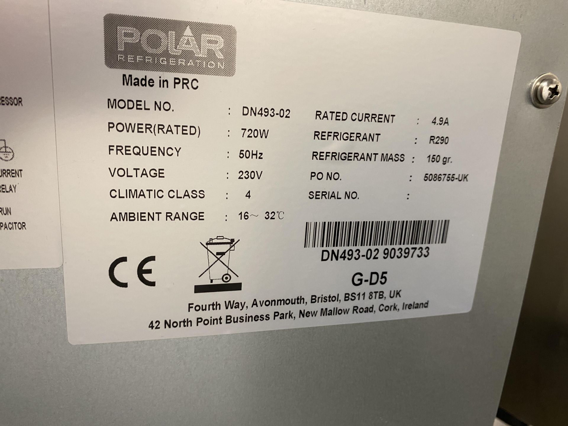 Polar DN 493 - 02 Stainless Steel Blast Chiller Shock Freezer, Capacity 18Kg 170 Litre, Chills - Image 5 of 6