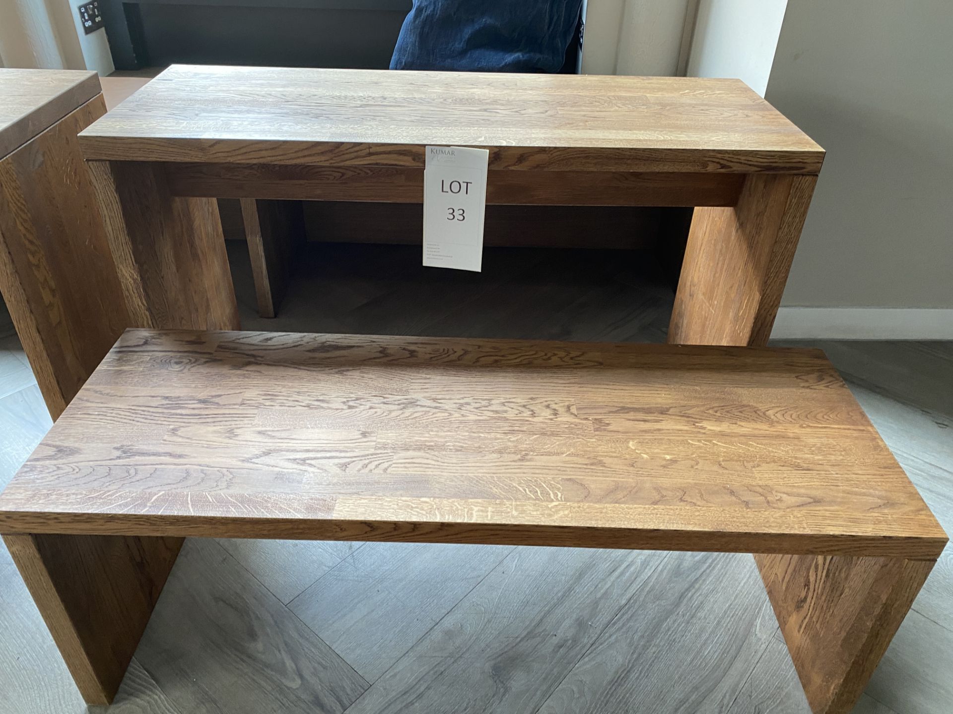 Oak Table and Bench Size - Bench H- 440mm x L - 1200, W - 450mm, Table H - 750mm, L - 1200mm, W - - Bild 2 aus 2