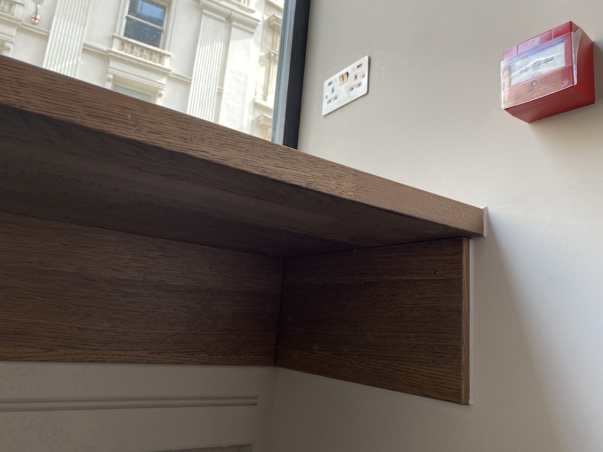 Oak Window-Facing Coffee Bar with one 4 Multi-functioning Plug (USB, 3 Pin, Cat 6 Cable) - Size - Image 3 of 5