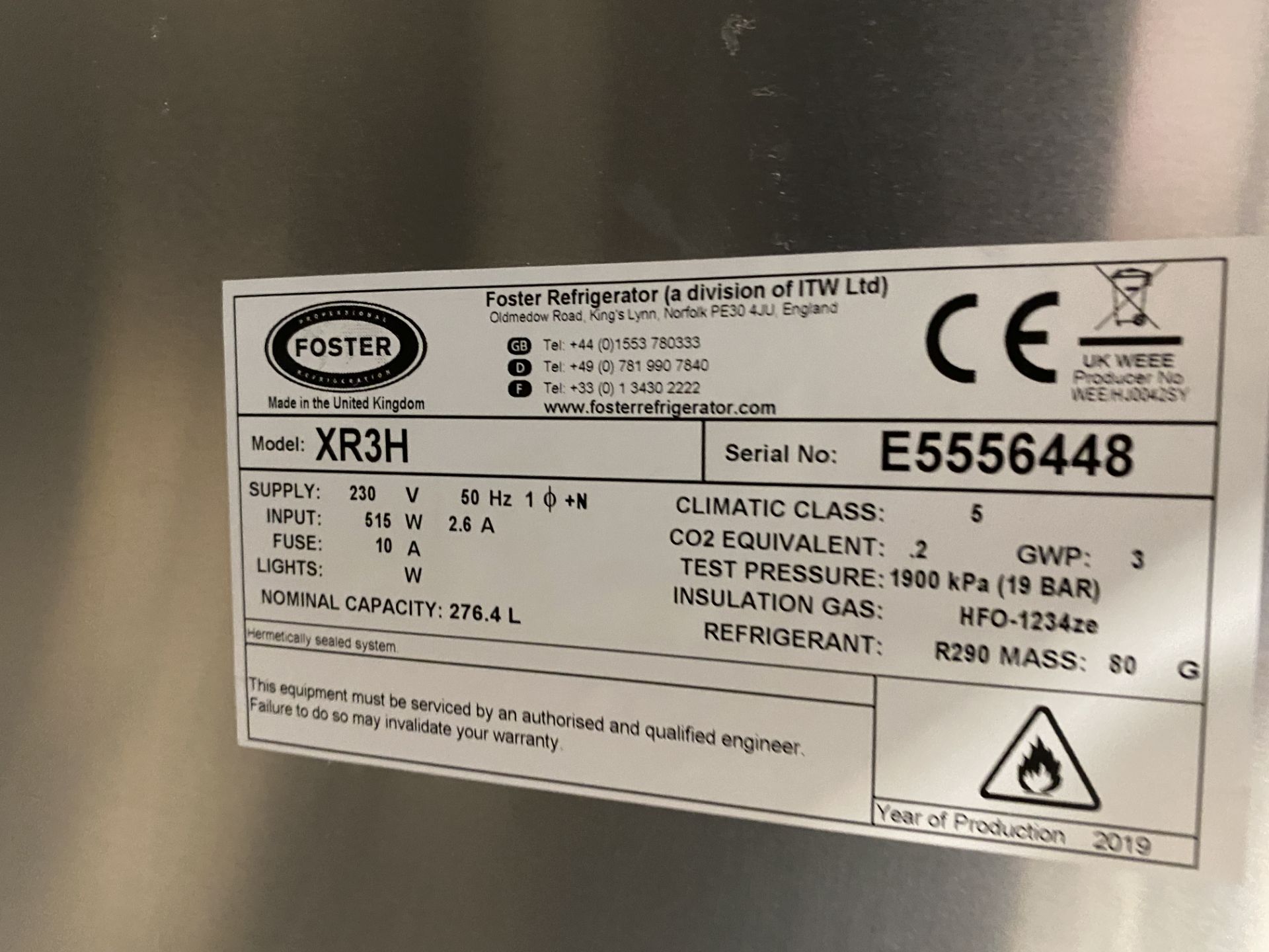 Foster Xtra XR3H Stainless Steel 3 Door Counter Refrigerator - Dimensions - H 855 x W - 1775 x D - - Bild 3 aus 4