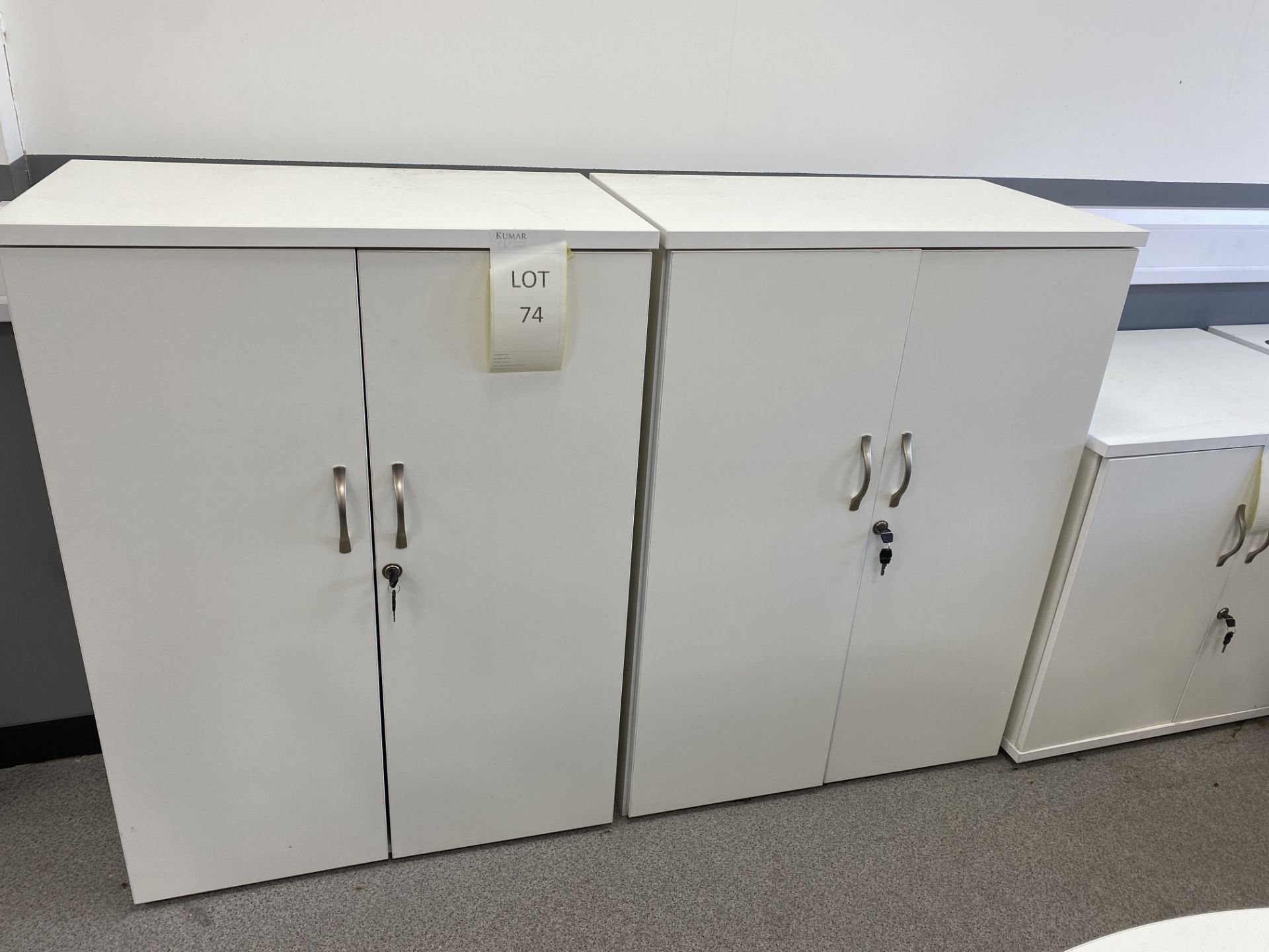 2 White Melomine Office Cupboards with Keys 0.80m X 0.47m X 110m - Image 2 of 6