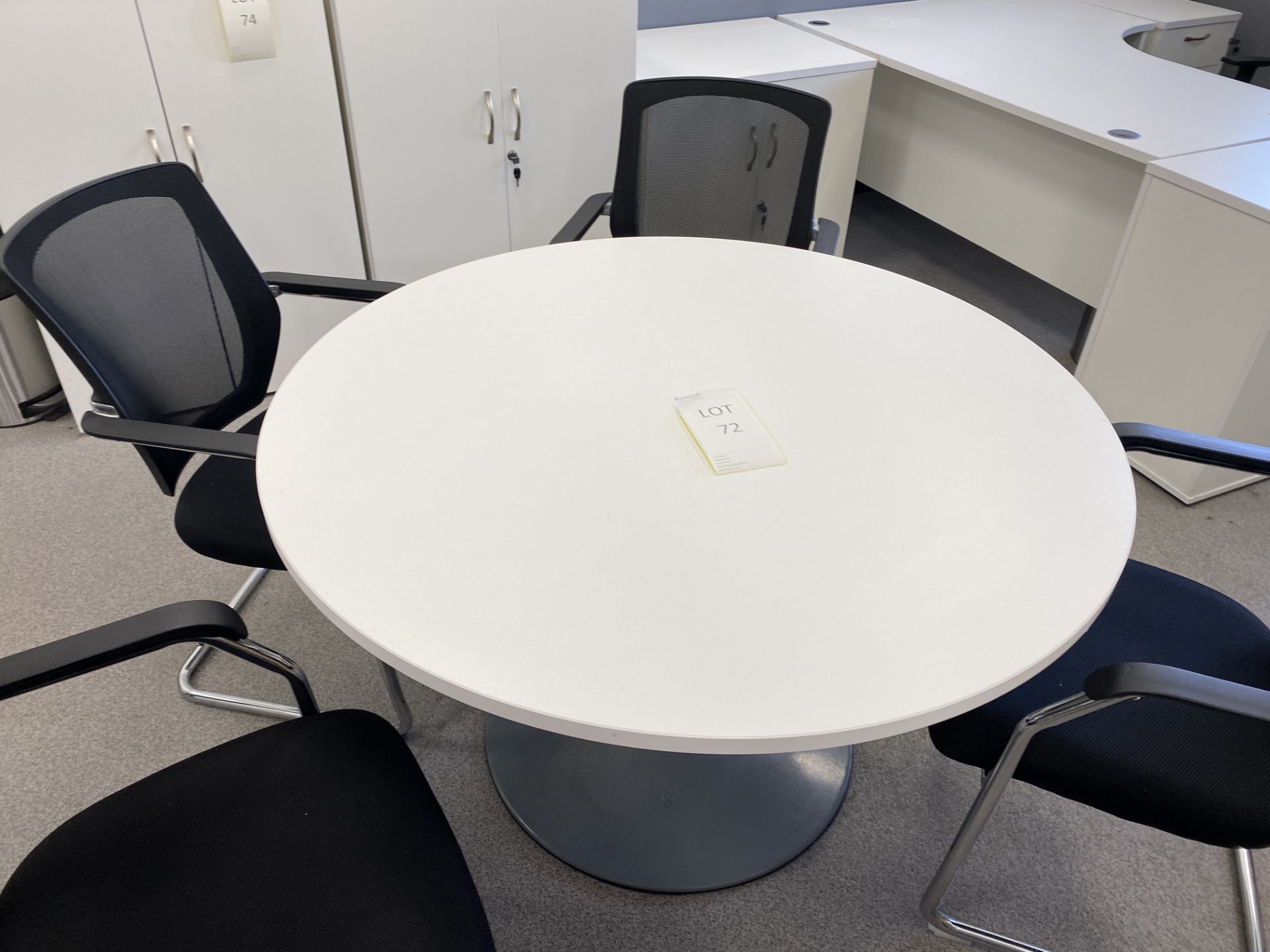 Round White Melomine Office Desk with 4 Chairs - Image 7 of 8