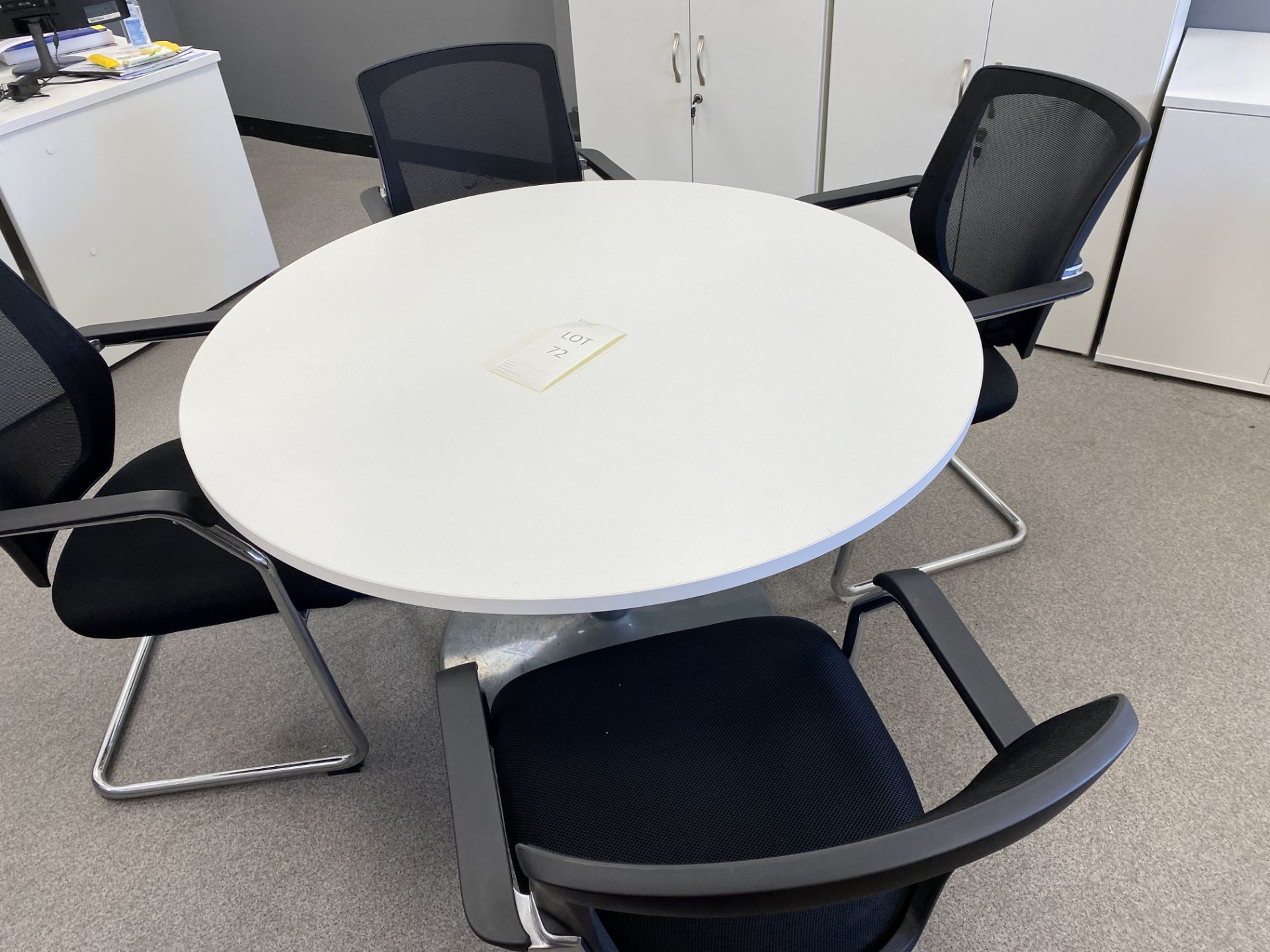 Round White Melomine Office Desk with 4 Chairs - Image 8 of 8