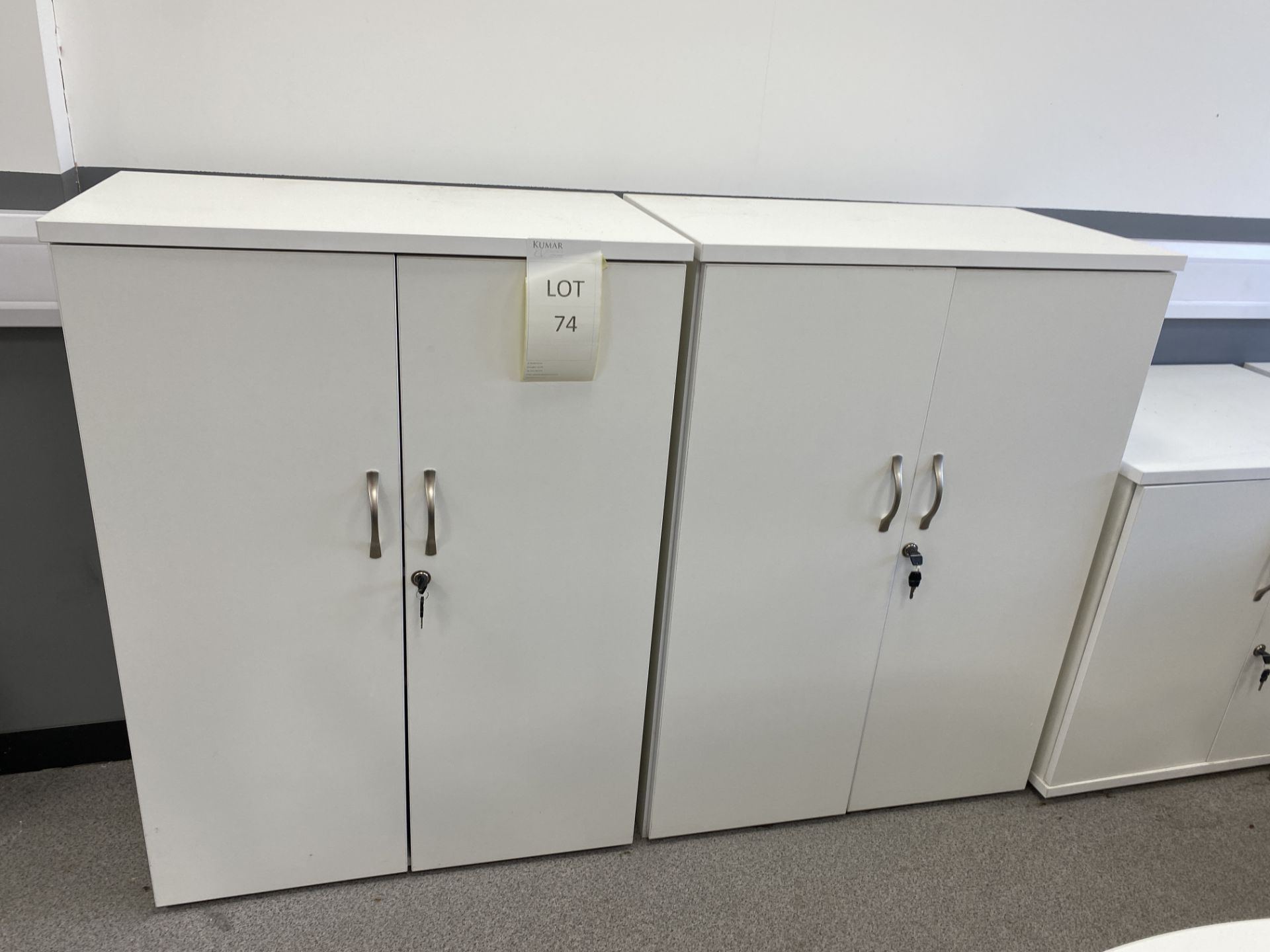 2 White Melomine Office Cupboards with Keys 0.80m X 0.47m X 110m - Image 3 of 6