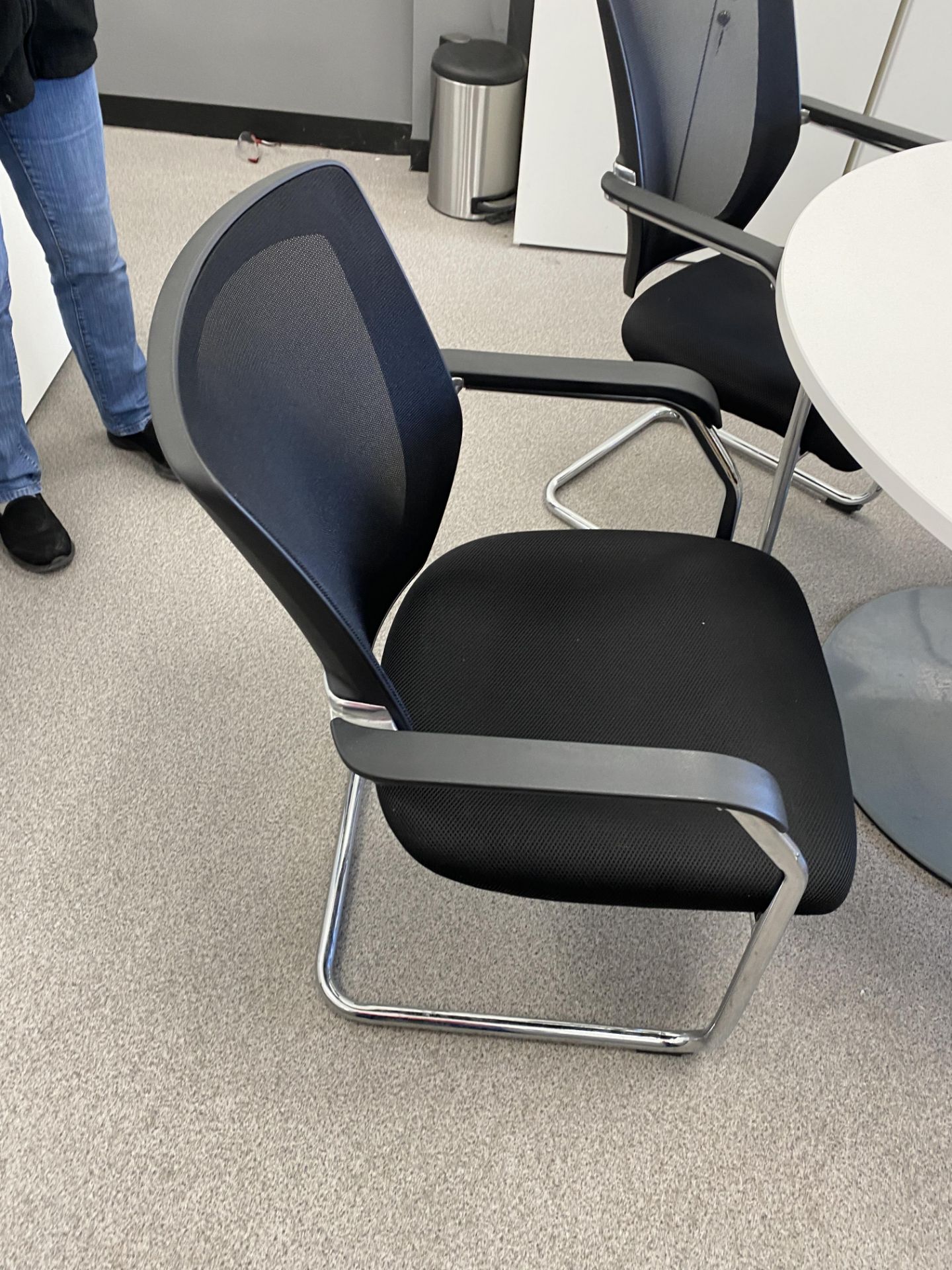 Round White Melomine Office Desk with 4 Chairs - Image 2 of 8