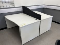 2: White Melomine Wave Desks with Pedestals Sixe - 1.4m (wave- 0.8m) X 1m