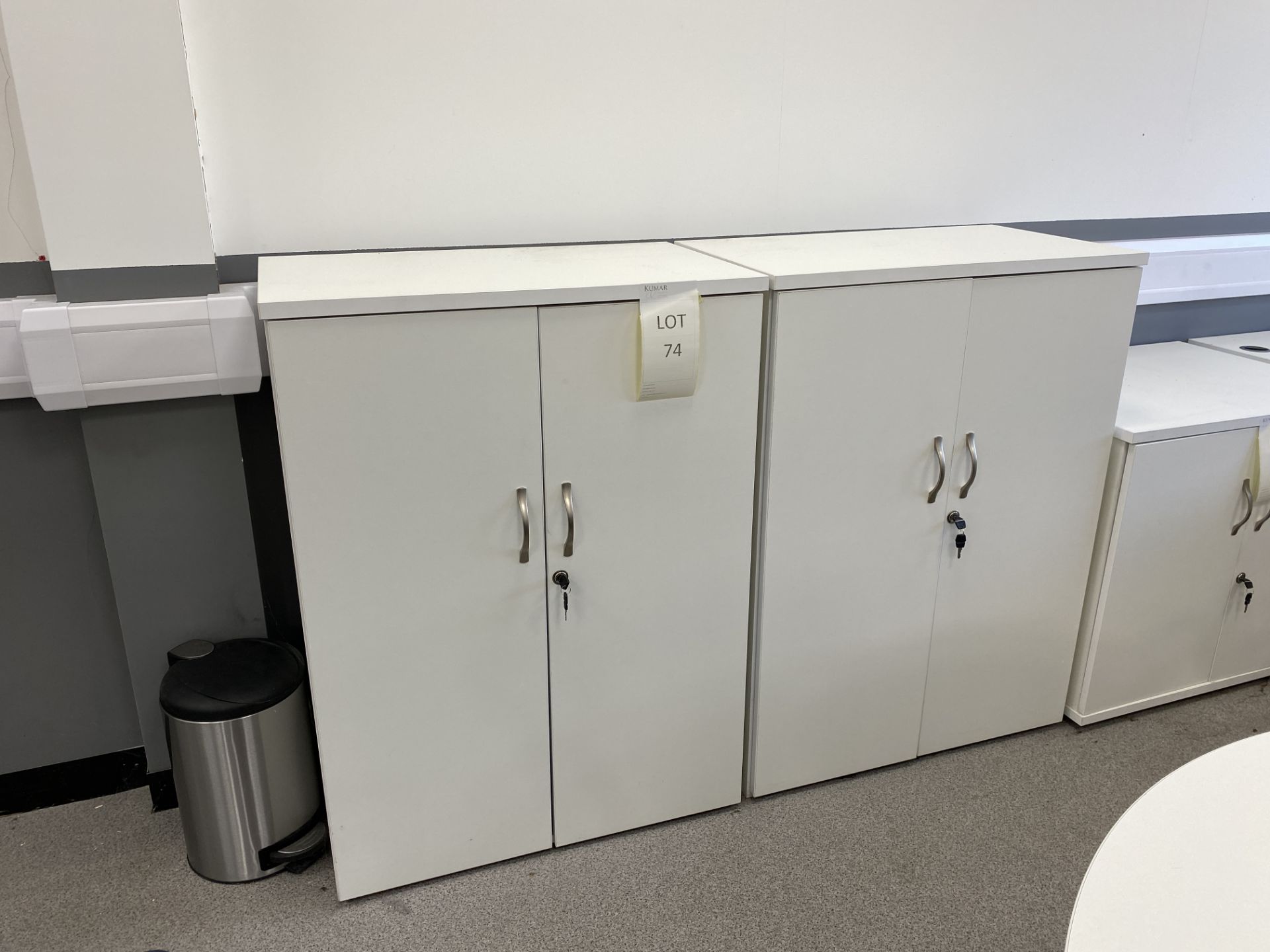 2 White Melomine Office Cupboards with Keys 0.80m X 0.47m X 110m