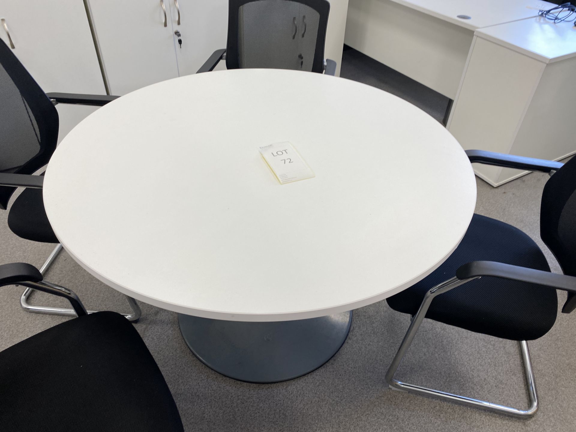 Round White Melomine Office Desk with 4 Chairs - Image 6 of 8