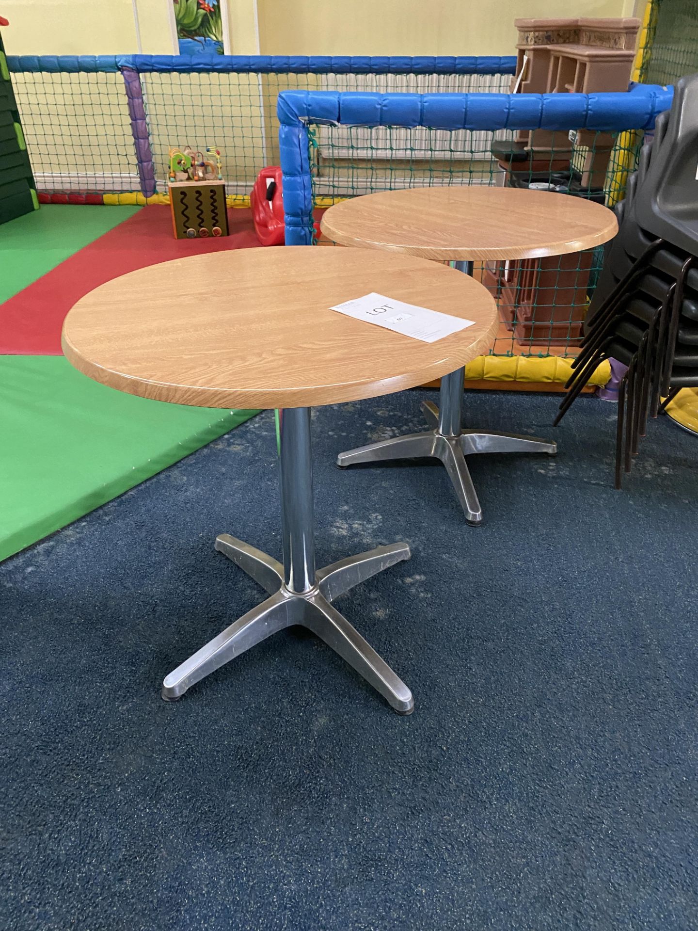 2x Light Oak Effect Circular Tables with Steel Frame - Image 3 of 10