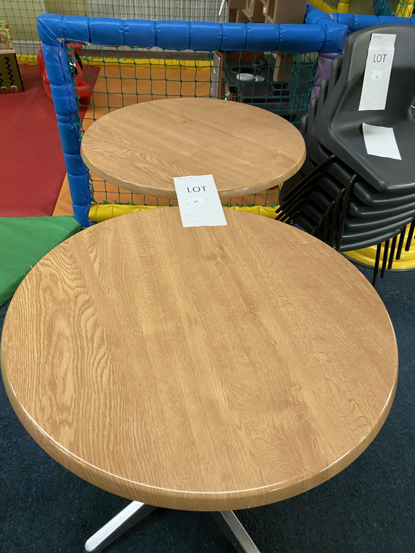 2x Light Oak Effect Circular Tables with Steel Frame - Image 10 of 10