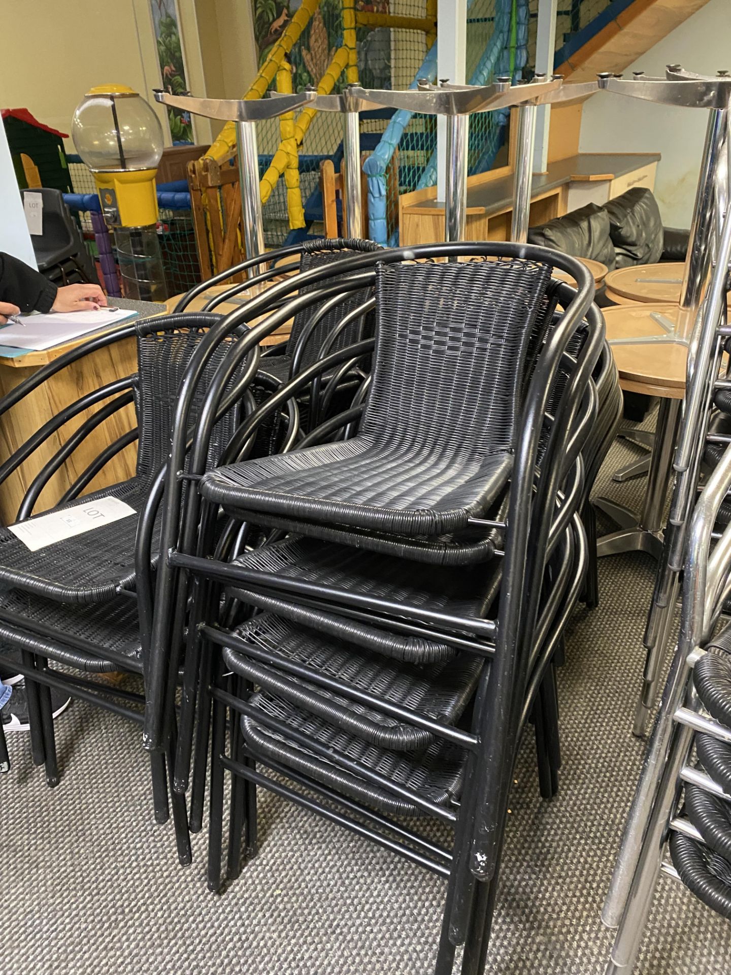 Approx.. 21: Black Chrome Bistro Wicker Chairs