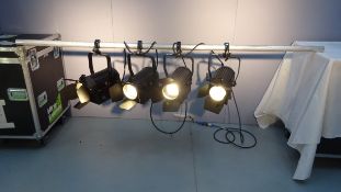 4 x Chauvet LED Ovation F-95WW Wash Lights c/w Doughty Scaff Clamps, 4 Barn Doors, 4 Safety