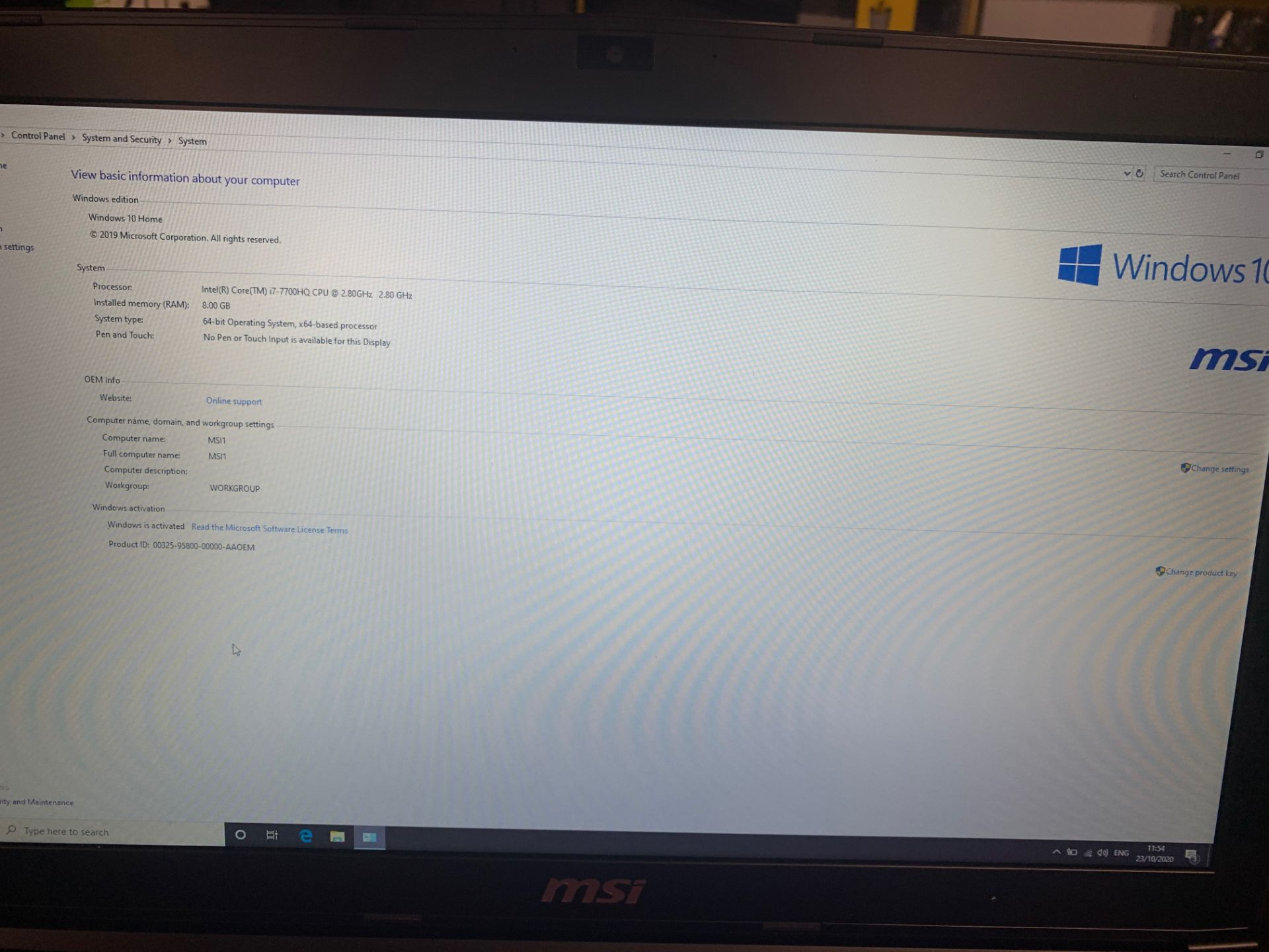 MSI Dual output i7 17" Screen with 8 GB Microsoft Professional Plus 2016 c/w mouse, power lead and - Image 7 of 8