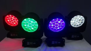 4 x Chauvet Rogue R2 Zoom Moving LED Wash c/w 4 x Doughty Scaff Clamps, 4 Safety Wires & Flight