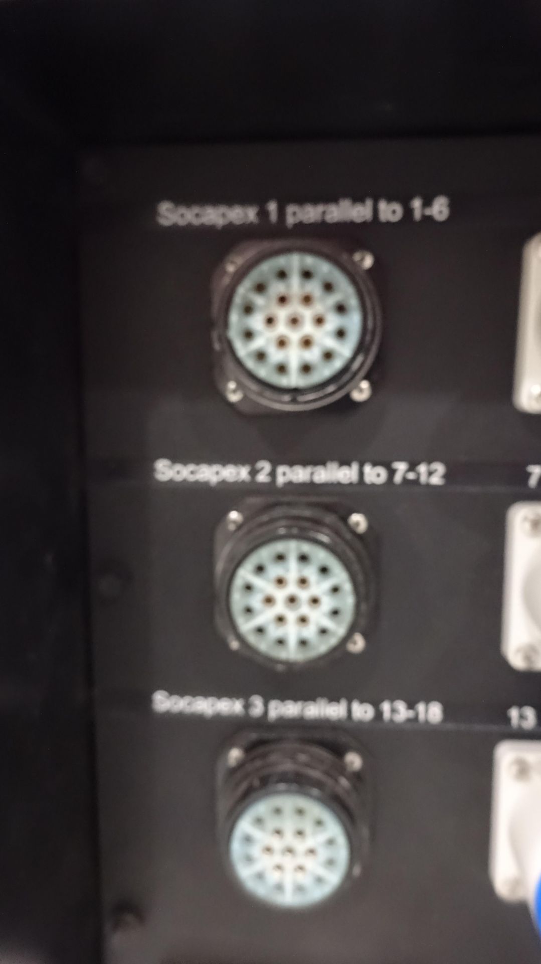 3 Phase 63amp Distro in 63amp 3 phase looped out with 18 x 16amp outputs & 3 socapex outputs - Image 10 of 12