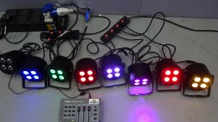 8x Prolight LEDJ Colour Blast LED lights 3 pin DMX & Showtec LED Operator 1 LX Desk Controller c/w