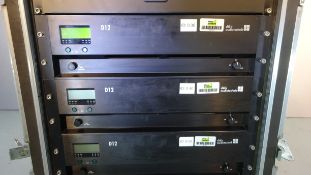 3 x D & B D12 Amplifiers c/w Draw and Emo 16 amp in & our power rack & 2 pin swap cables & 2 NL 4