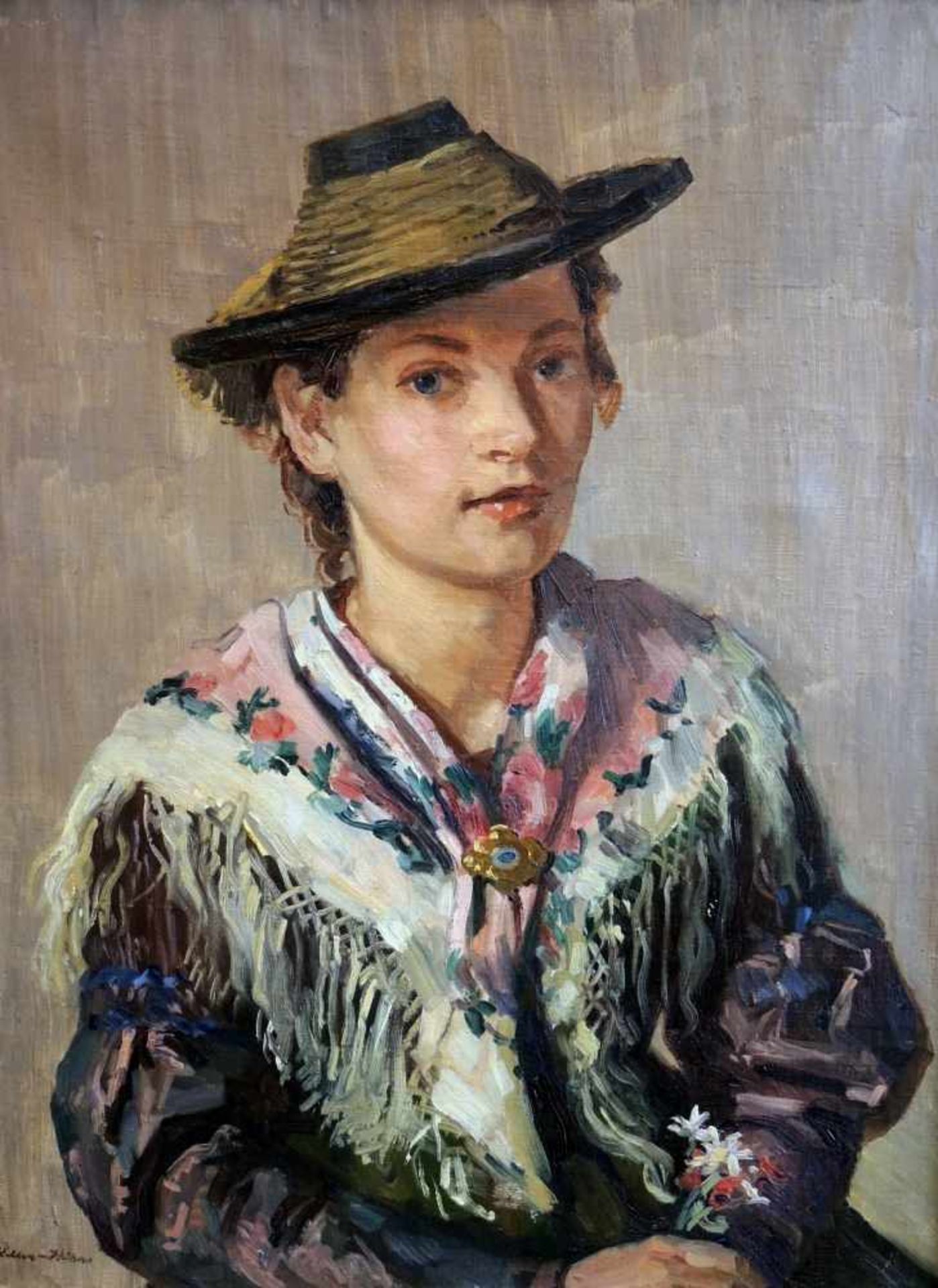 Josef Woldemar Keller-Kühne, 1902 München - 1991 MiesbachÖl/Leinwand. Porträt einer jungen Frau