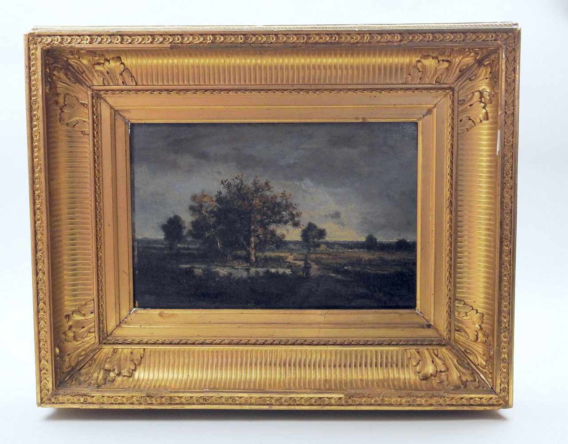 Louis Victor Watelin, 1835 Paris - 1907 ebendaÖl/Holzpanel. Landschaftsszene mit nahender Bäuerin. - Bild 2 aus 2