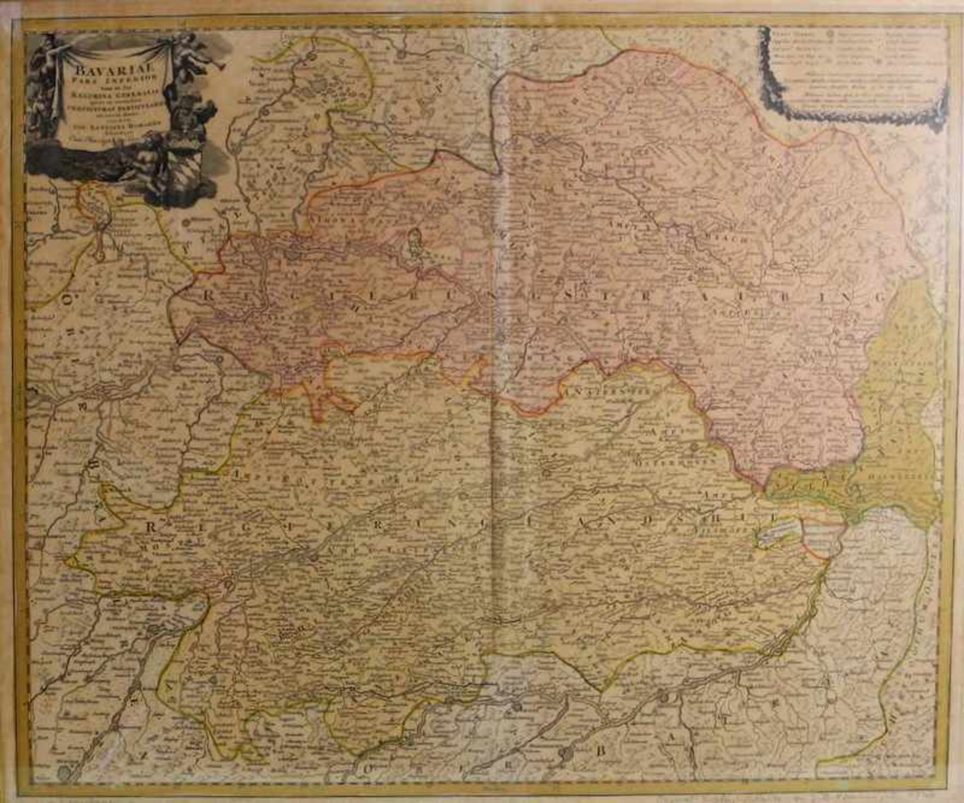 Historische Niederbayern-KarteAltkolorierter Kupferstich/Papier. Karte von Johann Baptist Homann aus
