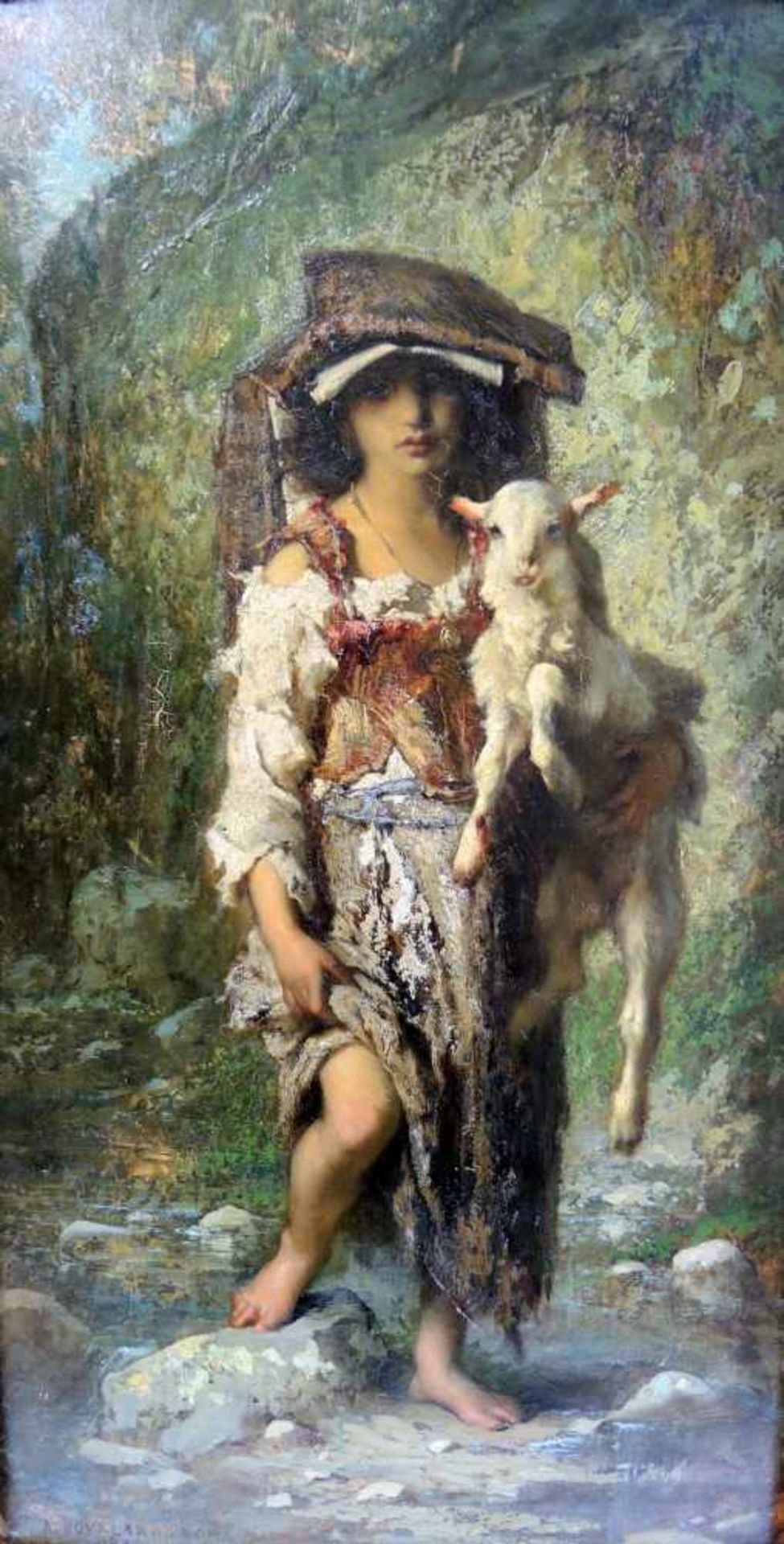 Antoine-Joseph Bourlard, 1826 Mons - 1899 ebendaÖl/Holz. Junges Mädchen mit Lamm in italienischer