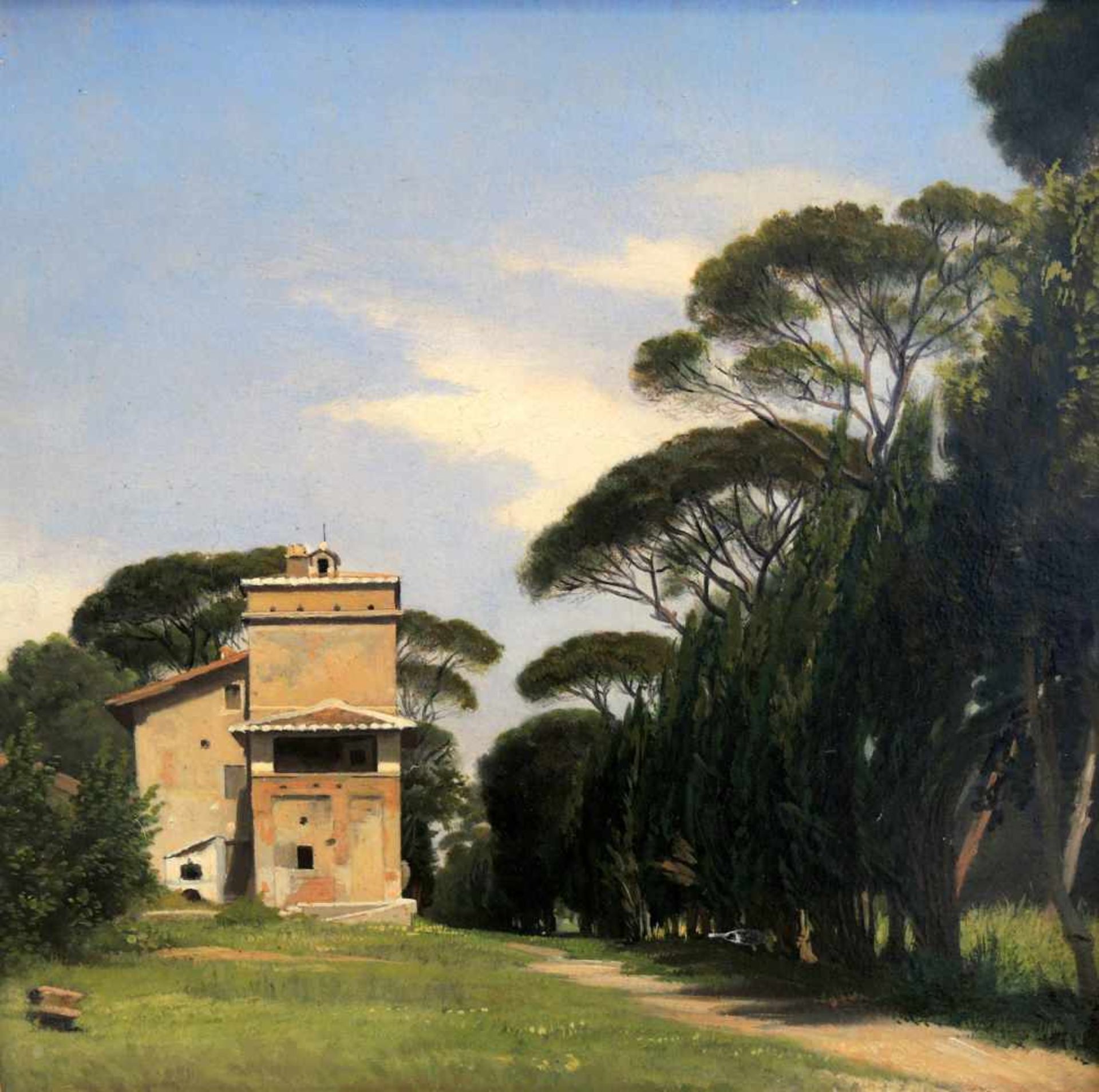 Ludwig Richter, 1803 Dresden - 1884 ebendaÖl/Leinwand. Sonnige Ansicht der Villa Borghese mit