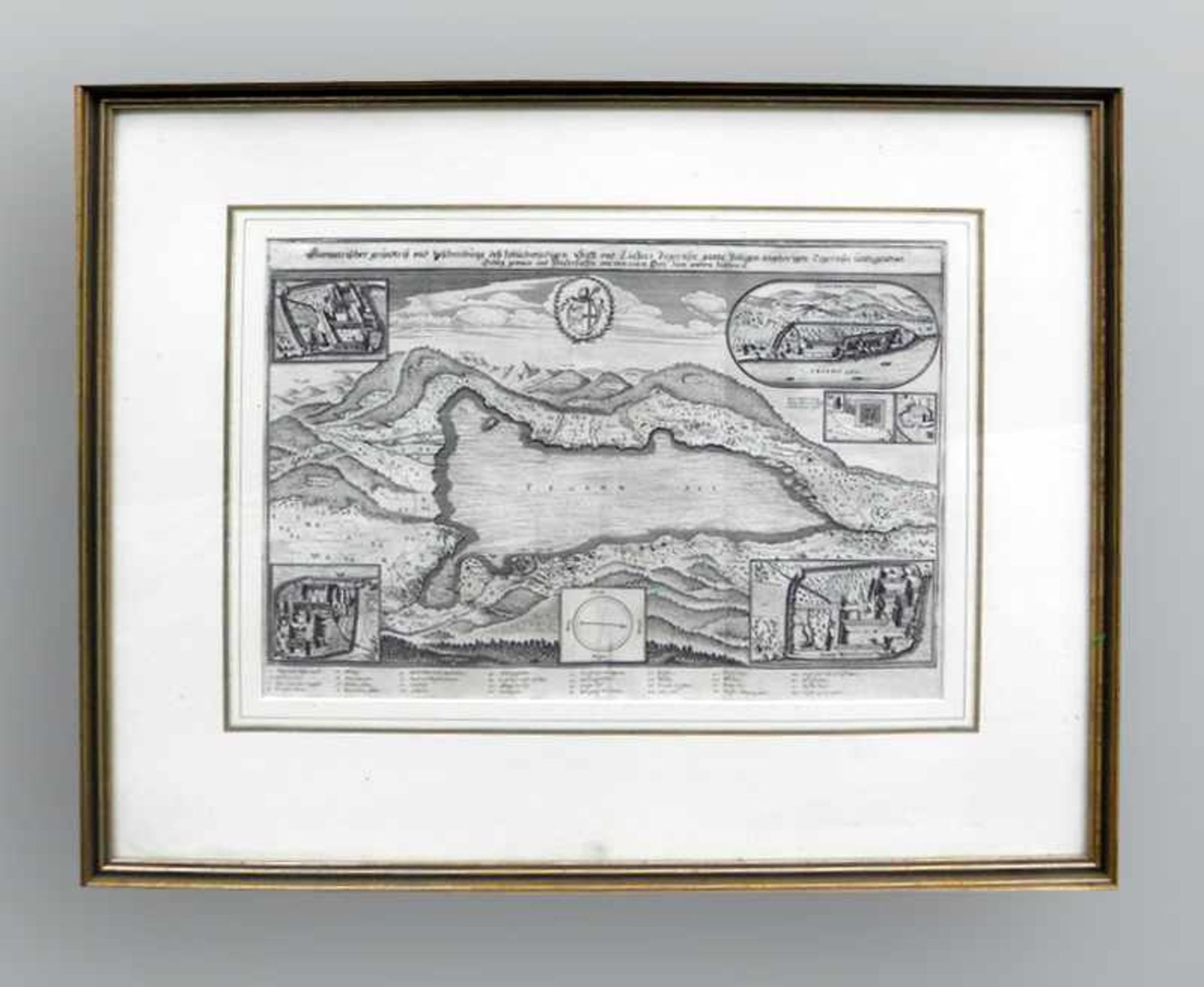 Tegernsee mit KlosterKupferstich/Papier. Ansicht des Sees aus der Vogelperspektive mit Angeben der - Bild 2 aus 2