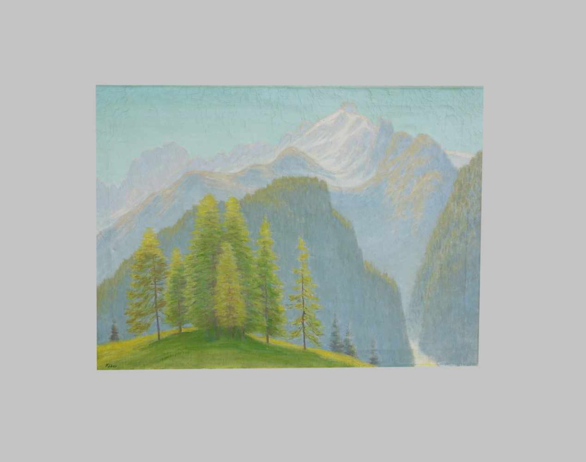 Sommerliche BergansichtÖl/Leinwand. Das Werk zeigt eine Bergansicht mit emporragender Bergspitze und - Image 2 of 4