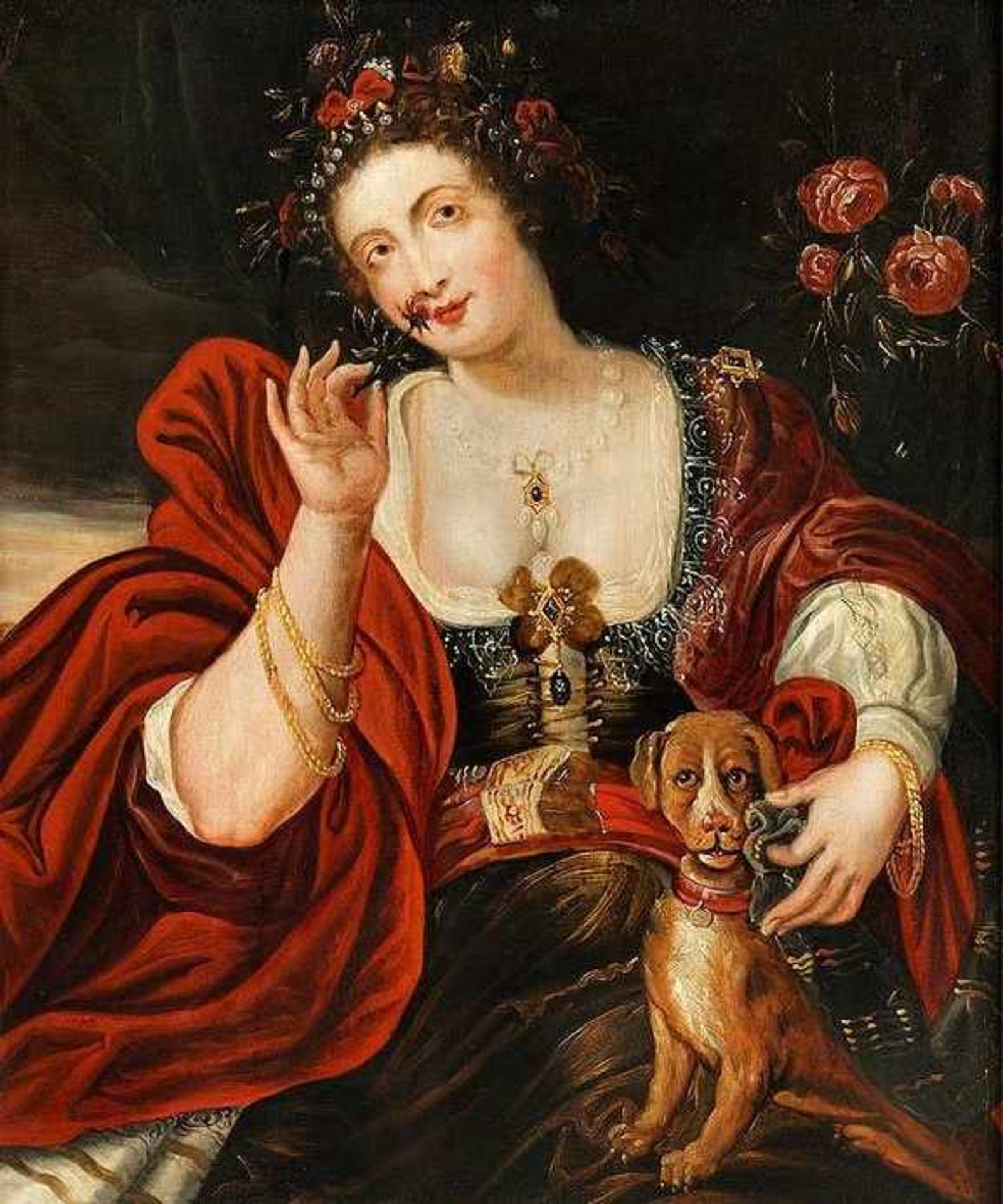 Allegorie des GeruchsinnesÖl/Holz. Darstellung einer eleganten Dame, als Allegorie des