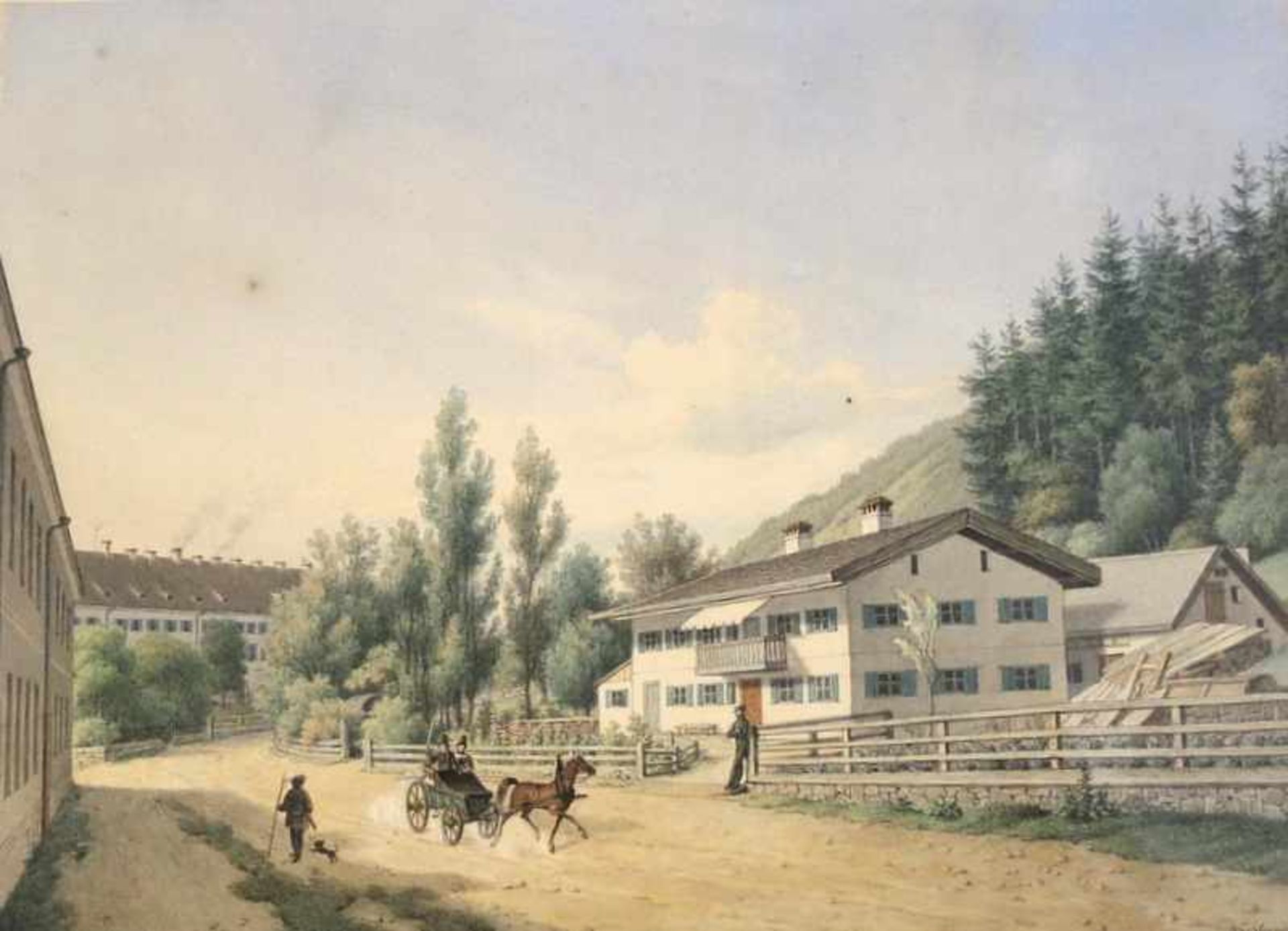Franz Xaver Nachtmann, 1799 Obermais - 1846 MünchenAquarell/Papier. Blitzhütte bei Tegernsee.