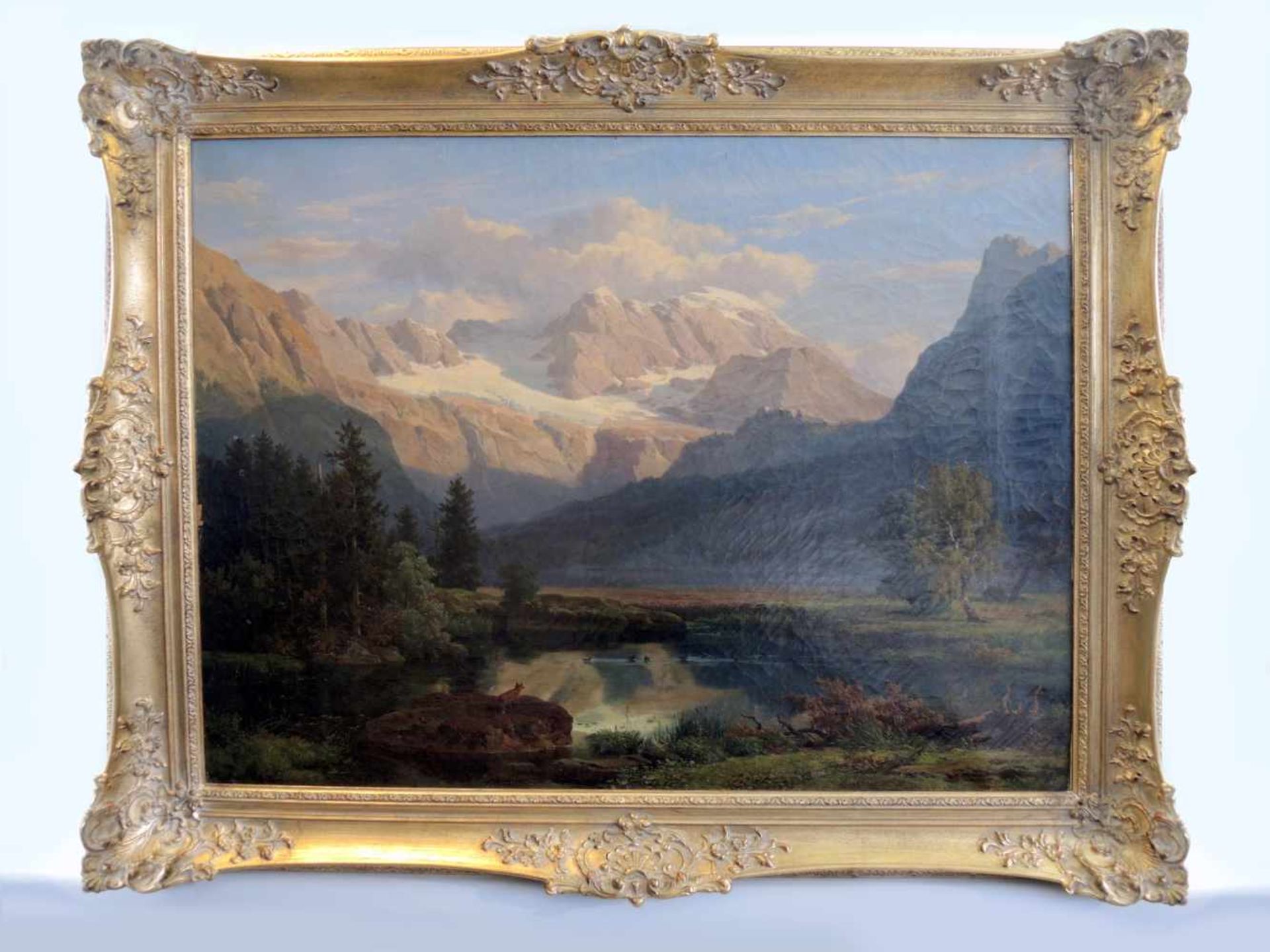 Hans Heinrich Jürgen Brandes, 1803 Braunschweig - 1868 ebendaÖl/Leinwand. Waldsee vor sonniger - Image 3 of 3