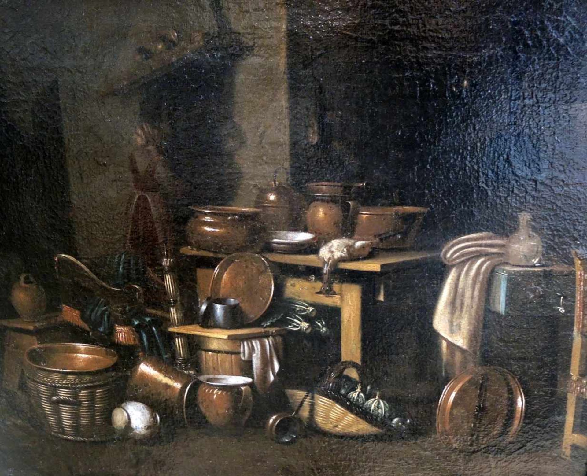 Giovanni Domenico Valentino Umkreis, 1639 - 1715Öl/Leinwand. Kücheninterieur Küchen-Stillleben.