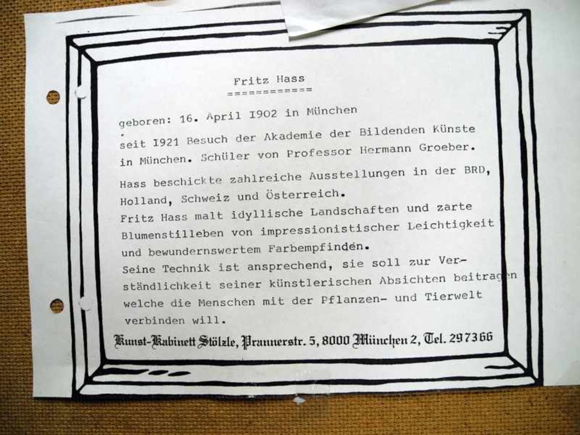 Fritz Hass, 1902 München - 1994 ebendaÖl/Hartfaserplatte. Anfangs machte sich Hass einen Namen als - Image 8 of 9