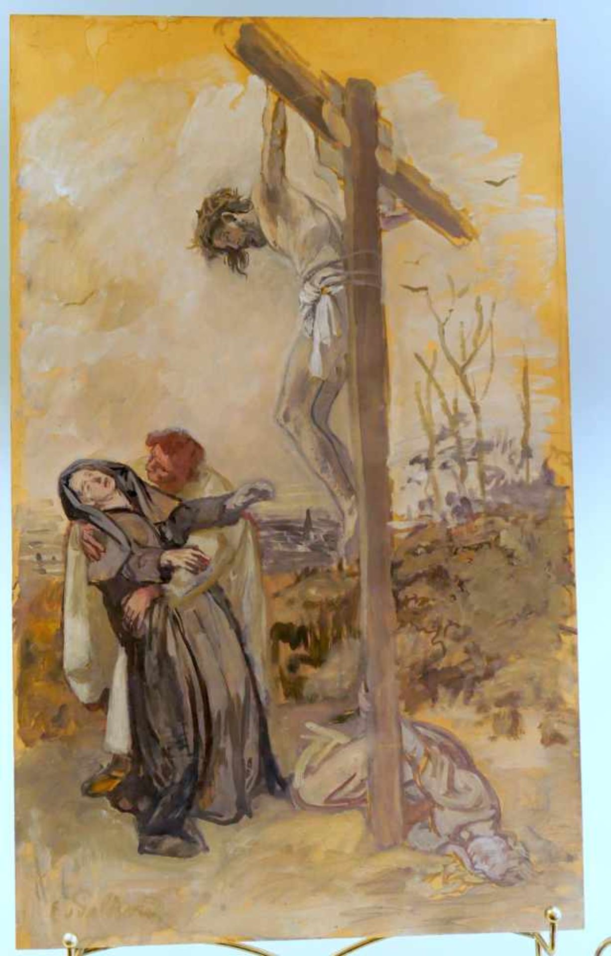 Kreuzigung ChristiÖl/Malkarton. Studie zu einem Gemälde. Italien, wohl 1780. H x B ca. 85,5 x 51,5