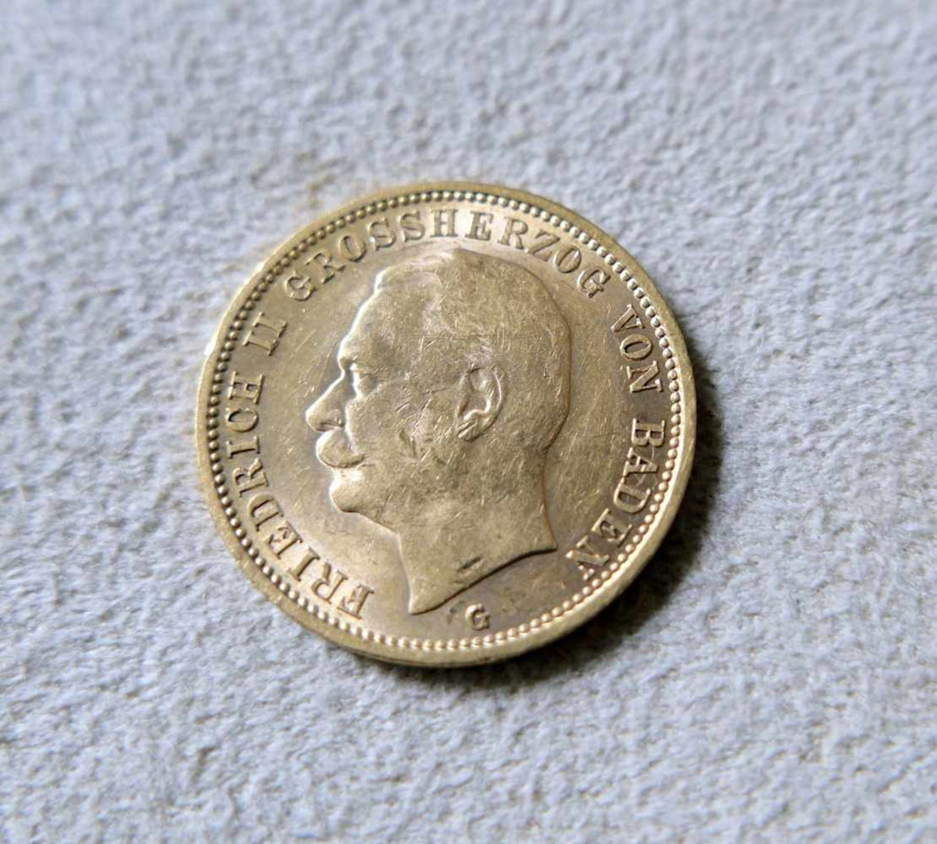 Goldmünze, 20 Reichsmark Friedrich II. Großherzog von BadenGold. 20 Reichsmark Friedrich II.